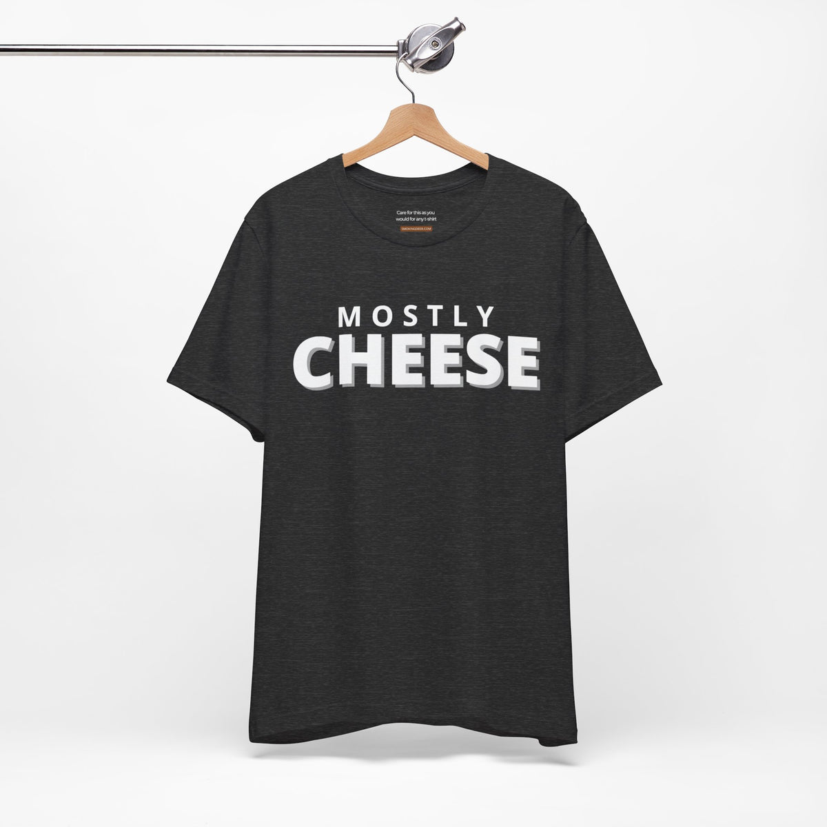 Unisex t-shirt with "Mostly cheese" print