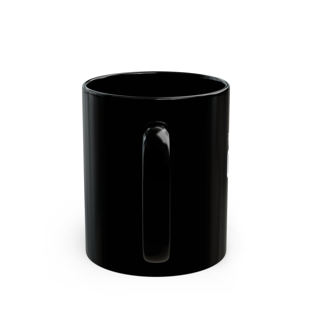 Black 11 oz ceramic mug with "Plausibly Coffee" print