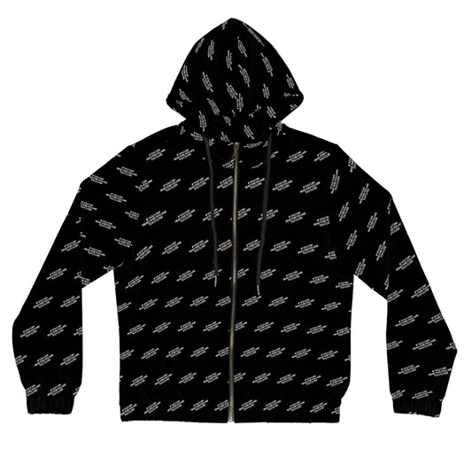 Women's full-zip hoodie with "Too close" print