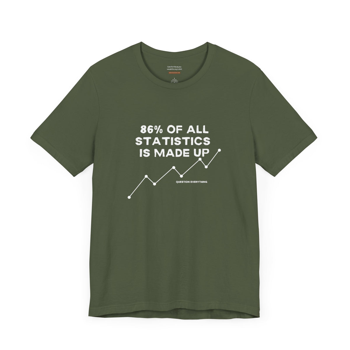 Unisex t-shirt with "86% of all statistics is made up" print