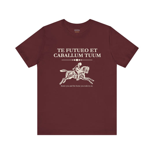 Unisex t-shirt with "..and the horse you rode in on" print
