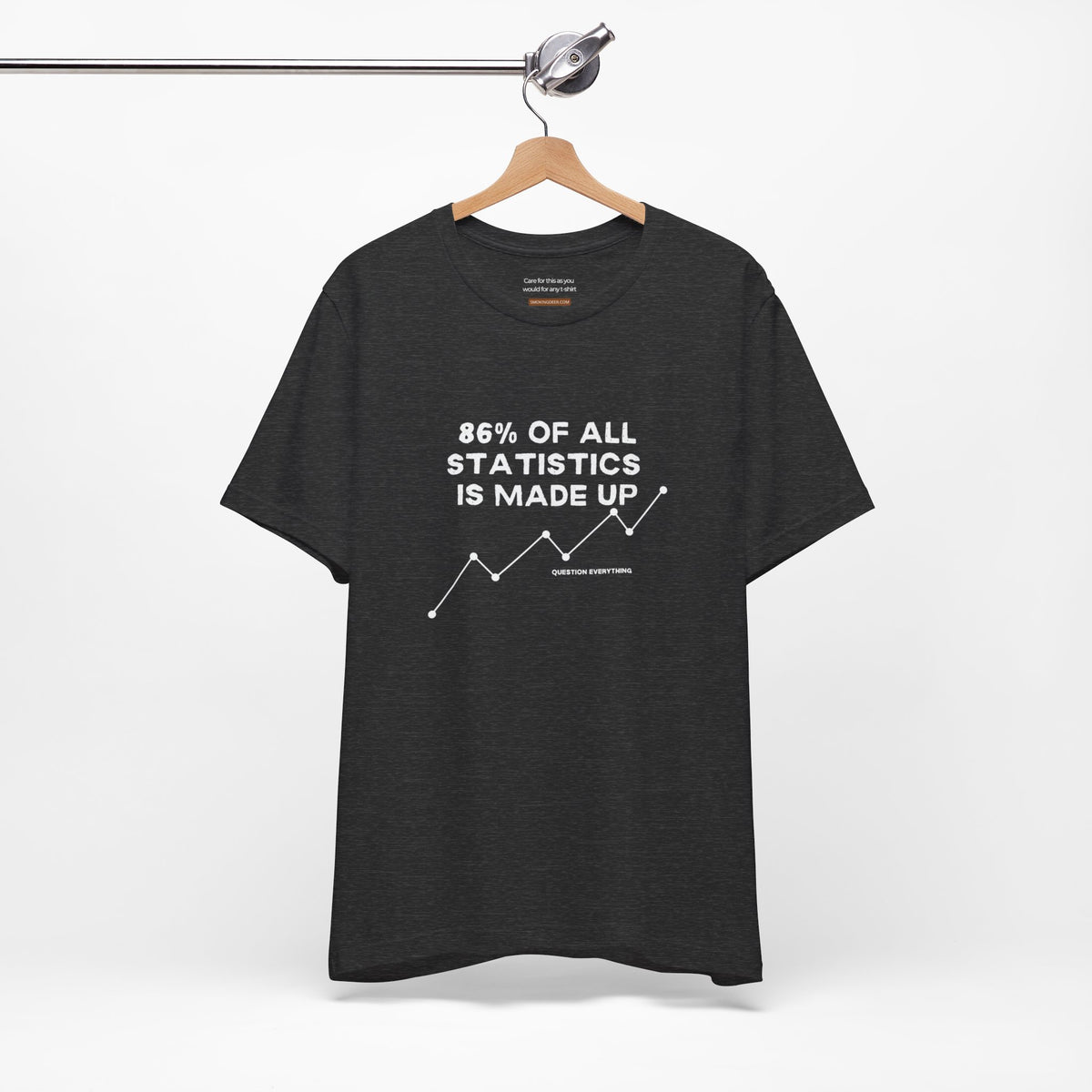Unisex t-shirt with "86% of all statistics is made up" print