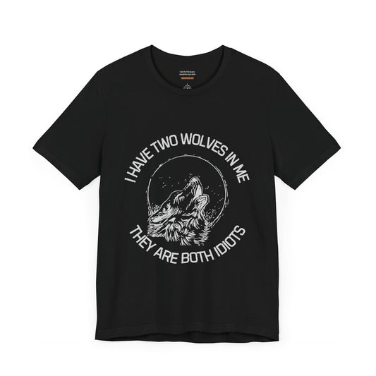 Unisex t-shirt with "Two idiot wolves" print