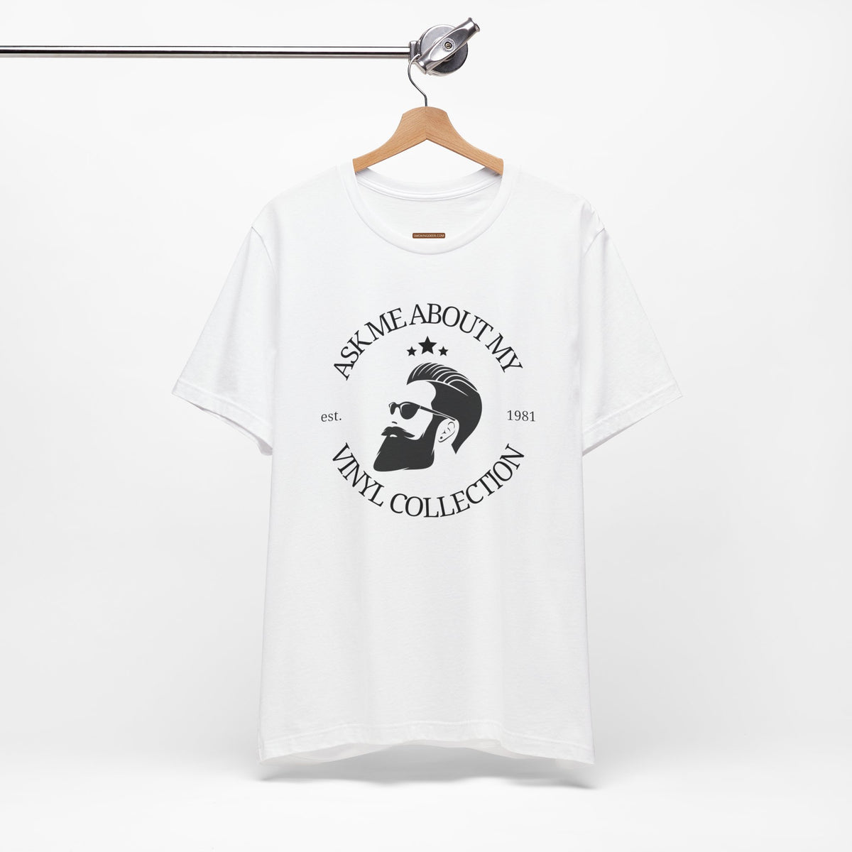 Unisex t-shirt with "Ask me about my vinyl collection" print