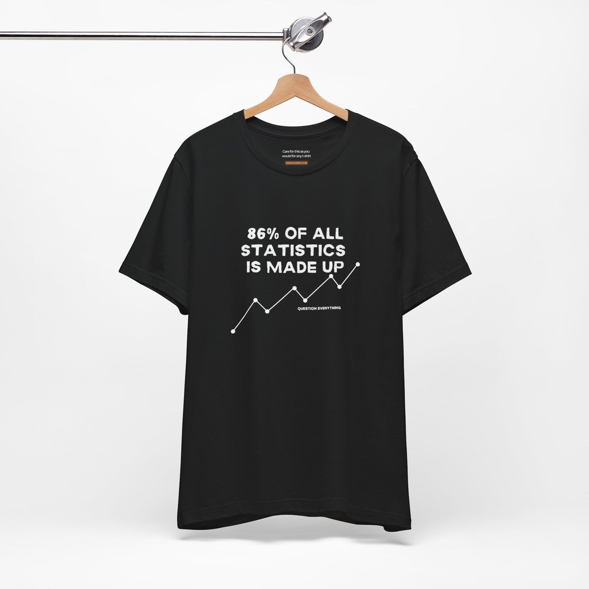 Unisex t-shirt with "86% of all statistics is made up" print