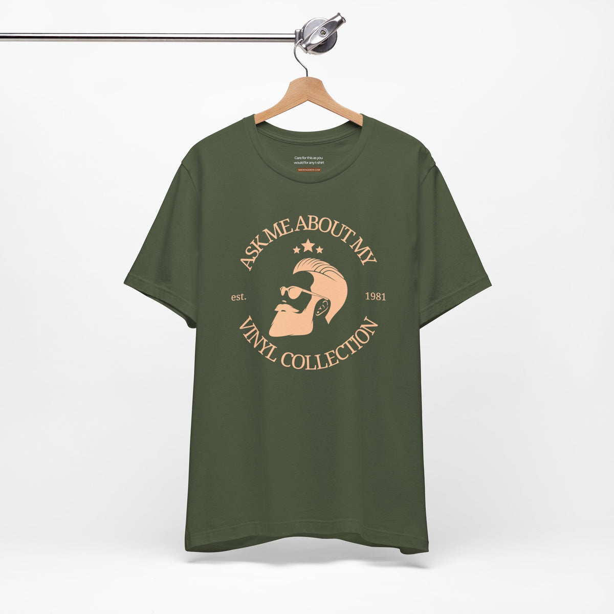 Unisex t-shirt with "Ask me about my vinyl collection" print