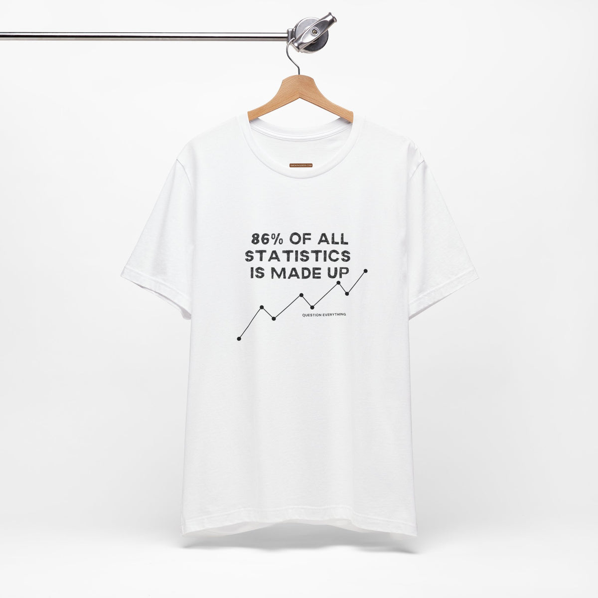 Unisex t-shirt with "86% of all statistics is made up" print