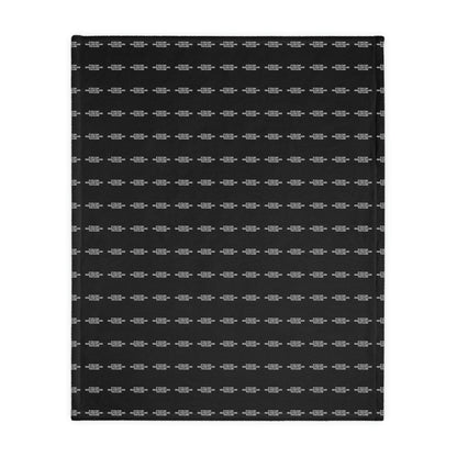 Two-sided printed blanket with "Too close" print