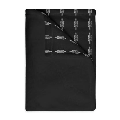 Two-sided printed blanket with "Too close" print